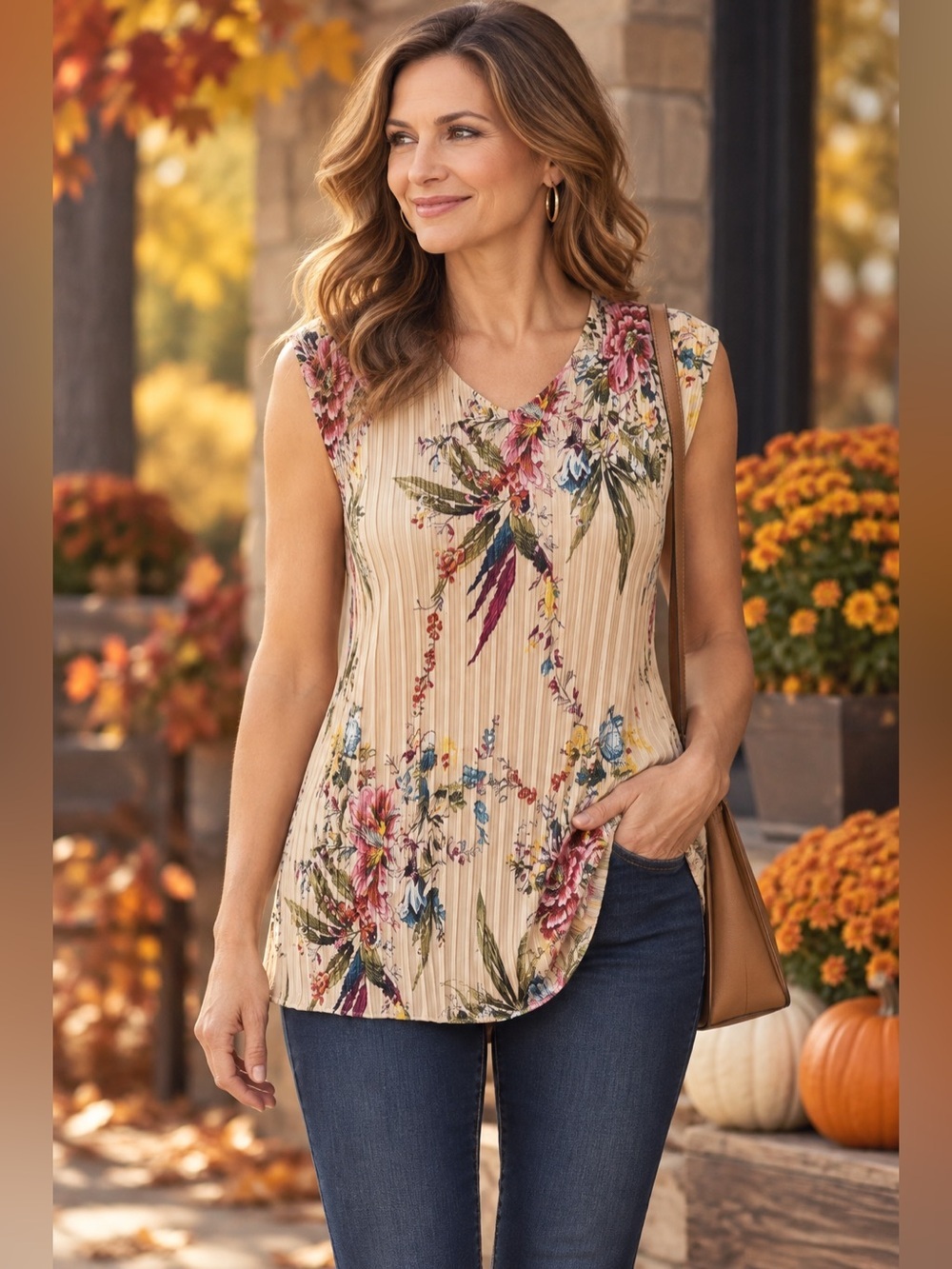 Dress Barn Multicolor Floral Pleated Blouse